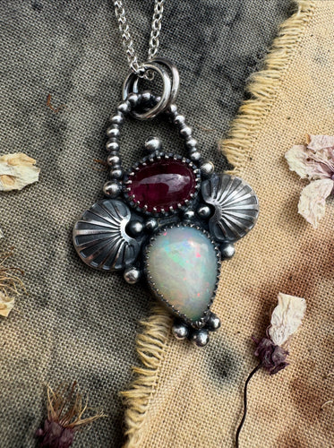 Pink Tourmaline and Opal pendant