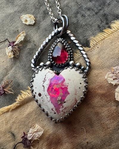 Galaxy and tourmaline heart pendant