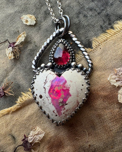 Galaxy and tourmaline heart pendant