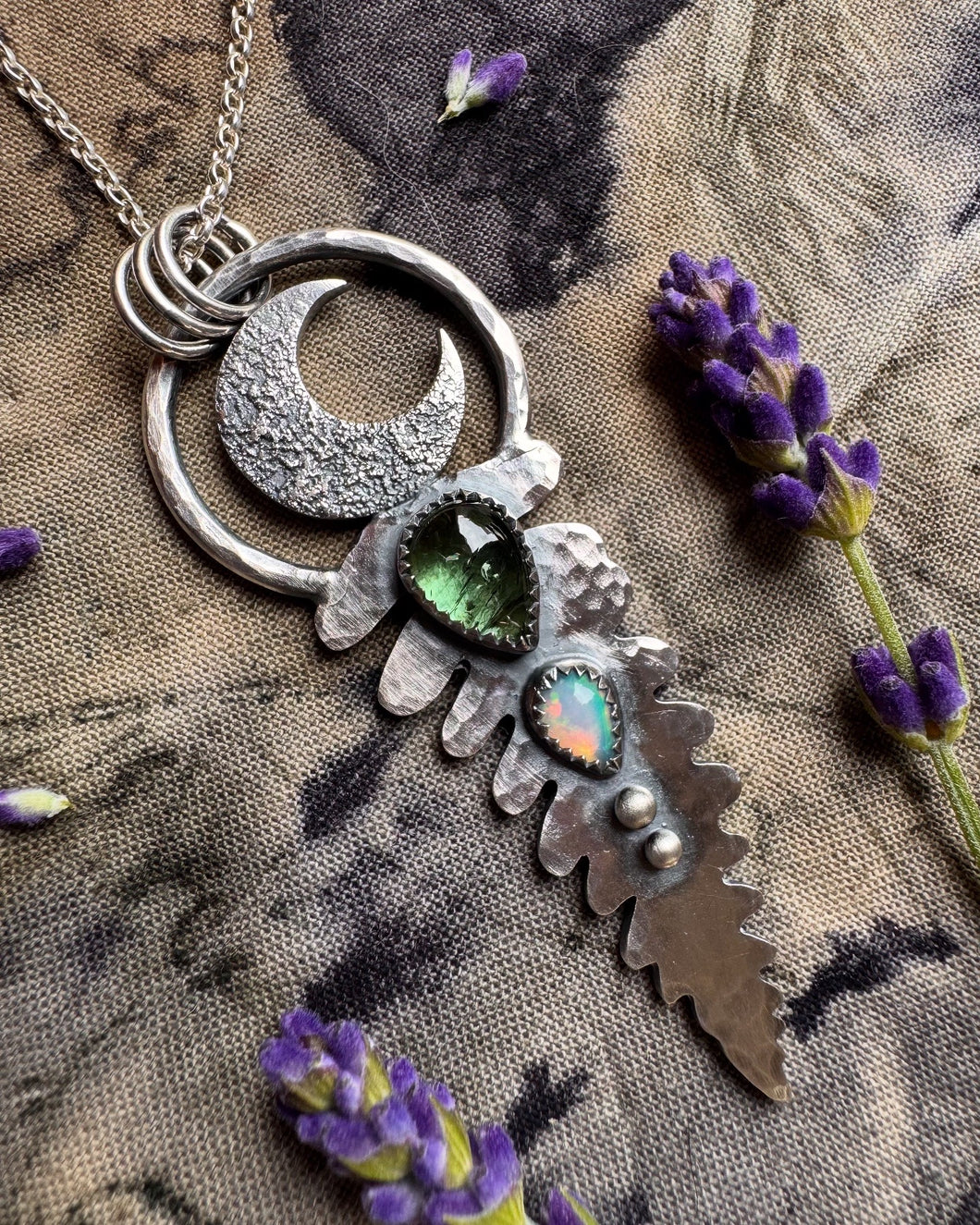 Silver Opal fern necklace