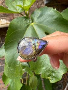 Rainbow labradorite tear drop ring