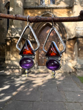 Load image into Gallery viewer, Amber and Amethyst earrings
