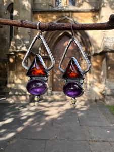 Amber and Amethyst earrings
