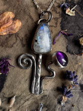 Load image into Gallery viewer, Rainbow moonstone &amp; Amethyst mushroom pendant
