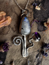 Load image into Gallery viewer, Rainbow moonstone &amp; Amethyst mushroom pendant