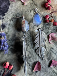 Rainbow moonstone feather Earrings