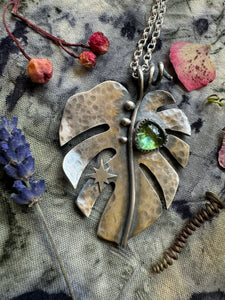 Silver Monstera leaf necklace