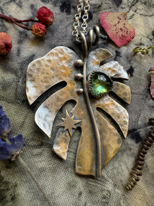 Silver Monstera leaf necklace