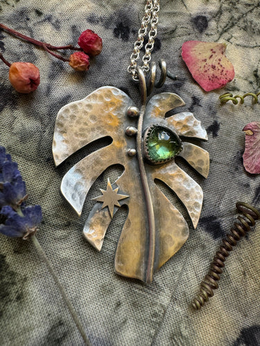 Silver Monstera leaf necklace