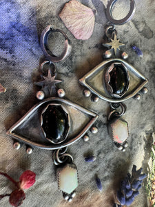 Opal and Onyx eye earrings