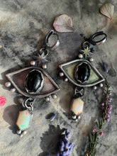 Load image into Gallery viewer, Opal and Onyx eye earrings