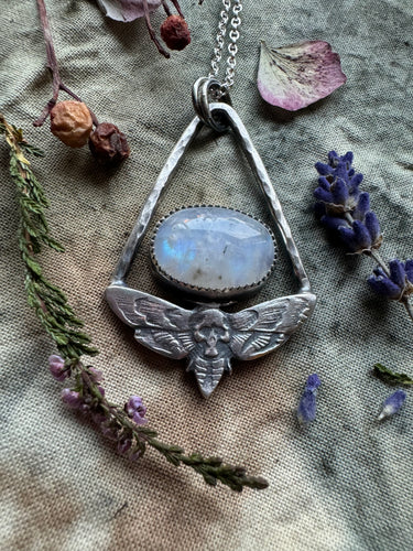 Rainbow moonstone Moth pendant