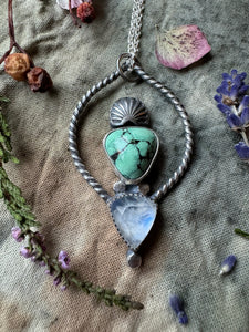 Rainbow moonstone and turquoise necklace