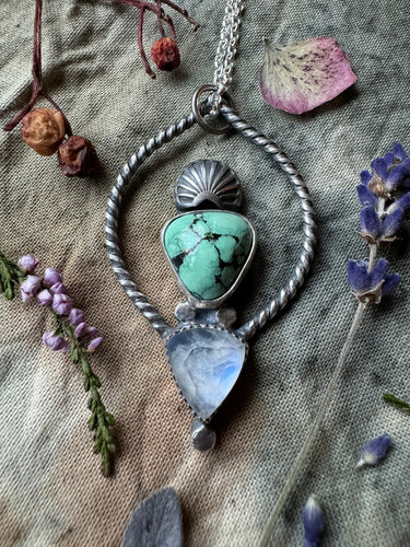 Rainbow moonstone and turquoise necklace