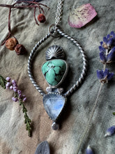 Load image into Gallery viewer, Rainbow moonstone and turquoise necklace