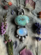 Load image into Gallery viewer, Rainbow moonstone and Turquoise pendant