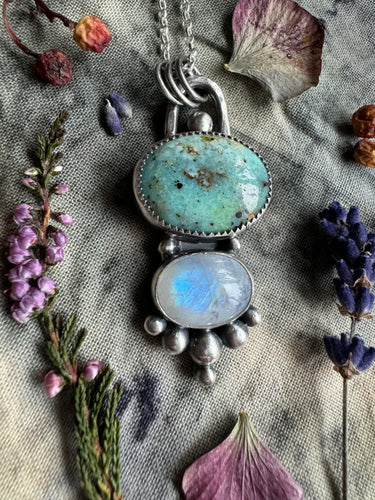 Rainbow moonstone and Turquoise pendant