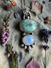 Load image into Gallery viewer, Rainbow moonstone and Turquoise pendant