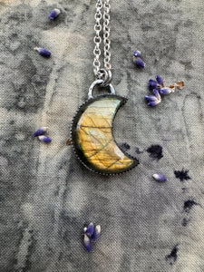 Golden Labradorite moon necklace