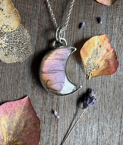 Lilac Labradorite moon pendant