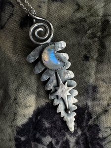 Silver moonstone fern necklace