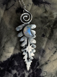 Silver moonstone fern necklace