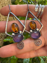 Load image into Gallery viewer, Amber and Amethyst earrings
