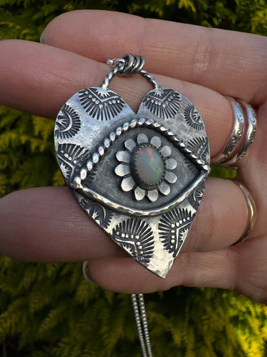 Opal Sacred heart eye necklace