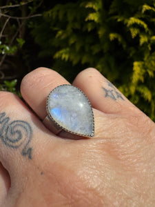Tear drop Rainbow moonstone ring