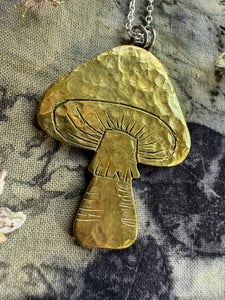 Brass mushroom necklace