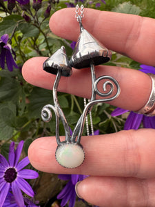 Opal Silver Magic Mushroom necklace