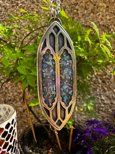 Opal inlay stained glass window necklace