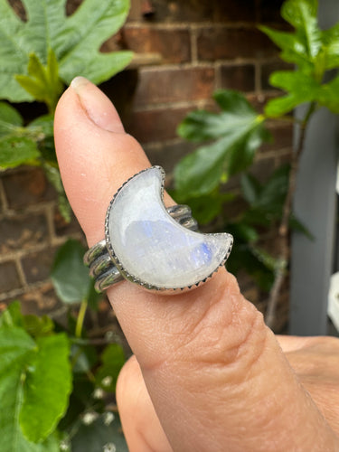 Rainbow moonstone moon ring