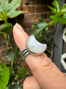 Rainbow moonstone moon ring