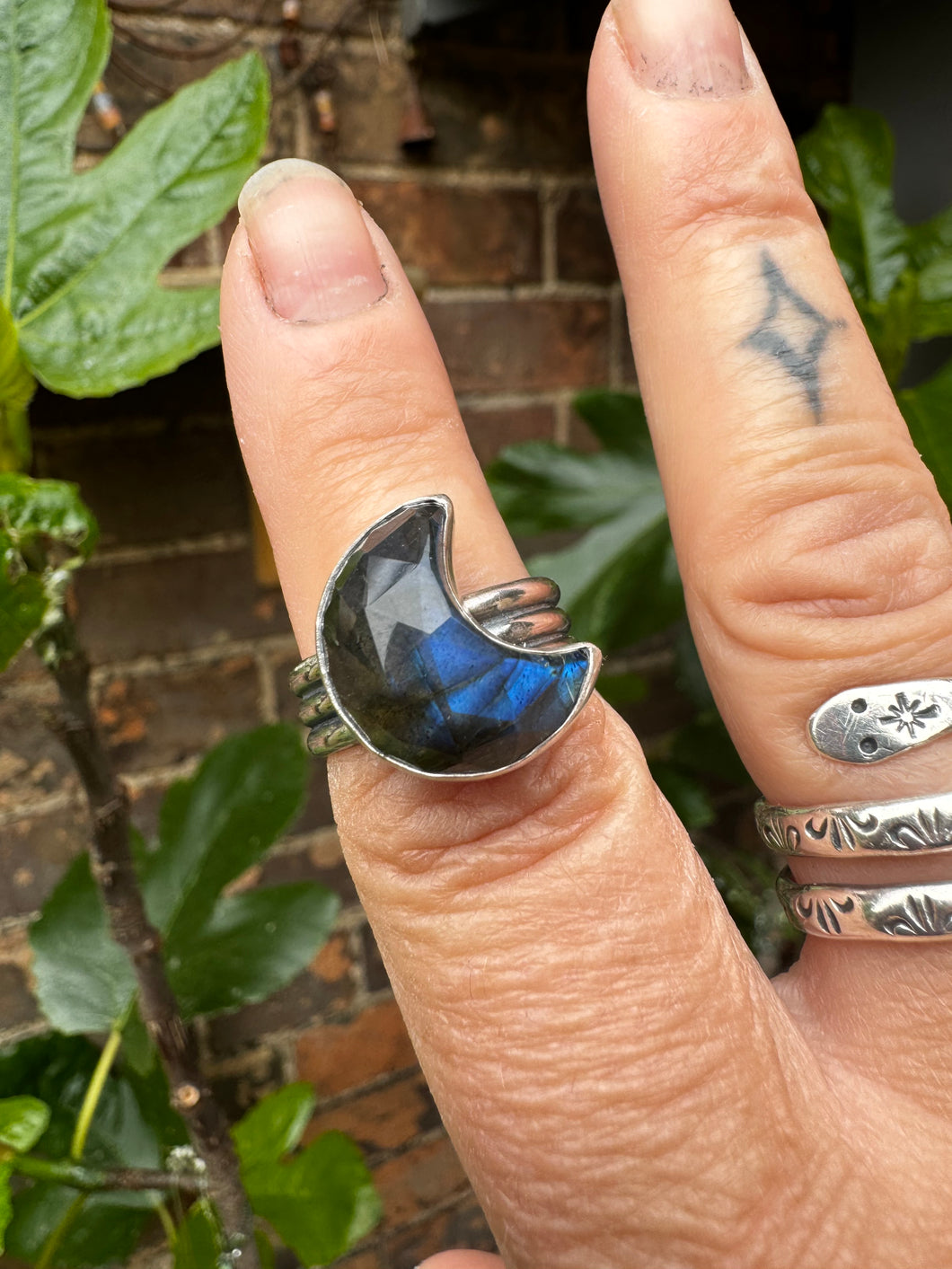 Labradorite moon ring