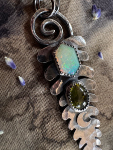 Tourmaline and opal fern necklace