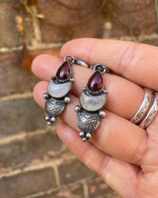 Load image into Gallery viewer, Garnet &amp; Rainbow moonstone earrings