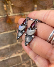 Load image into Gallery viewer, Garnet &amp; Rainbow moonstone earrings